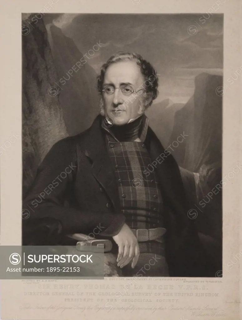 Engraving by William Walker after a painting by HP Bone of Sir Henry de la Beche (1796-1855). De la Beche was Director General of  the Geological Surv...