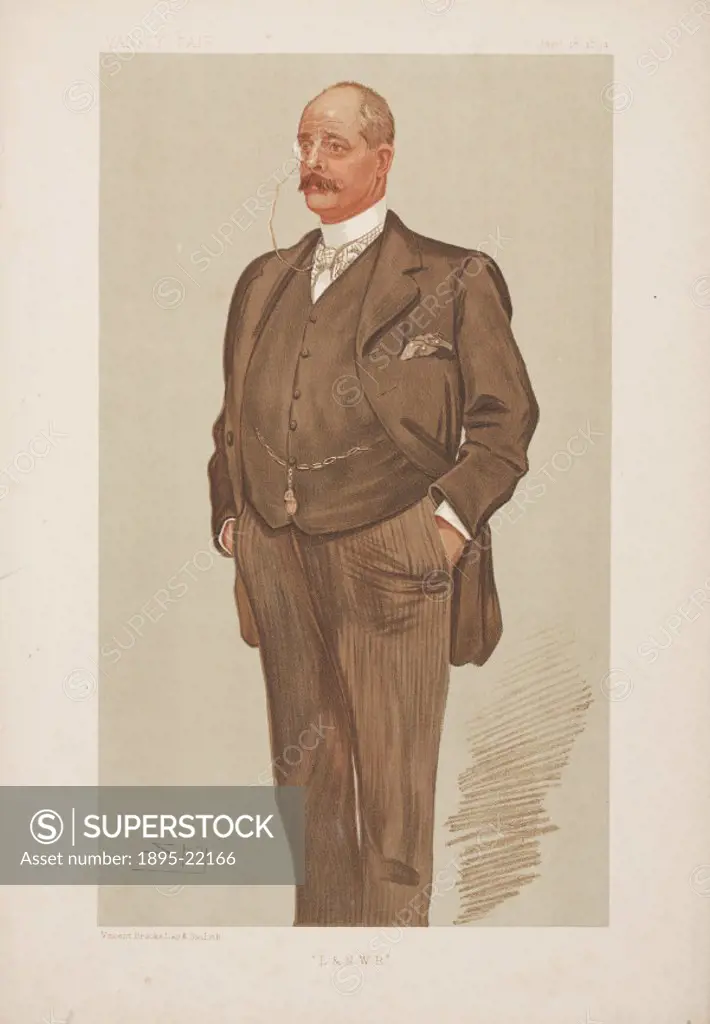 Lithograph by Spy of Harrison, General Manager of the London & North Western Railway. From the magazine Vanity Fair’.