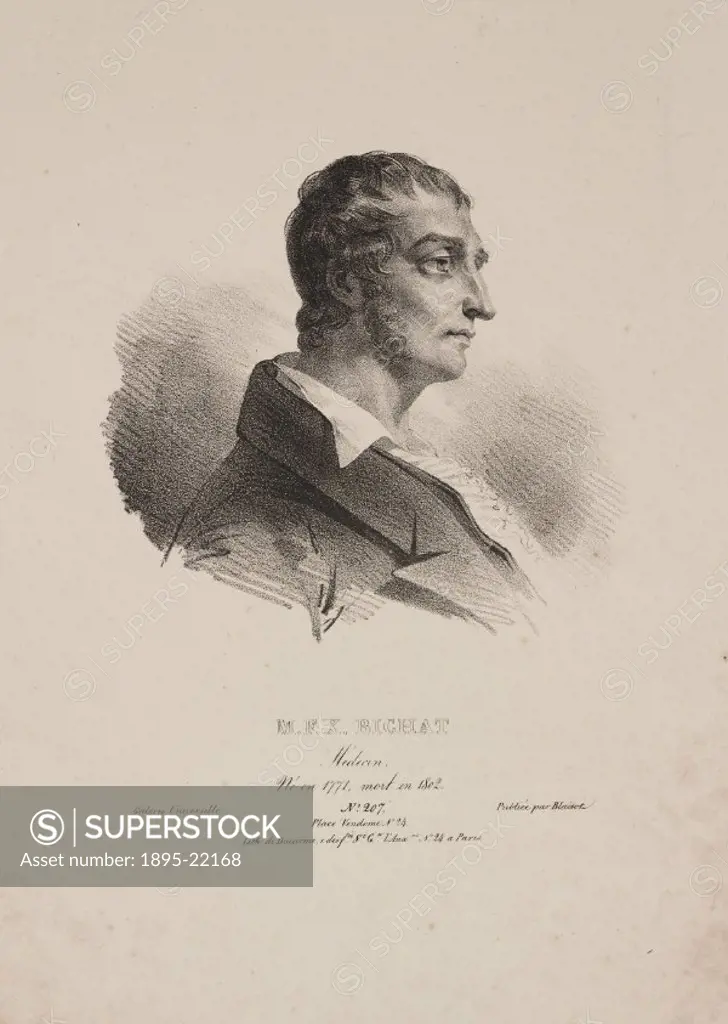 Lithograph by Ducarme of Marie Francois Xavier Bichat (1771-1802). Bichats work provided a link between Morgagnis organ pathology and Virchows late...