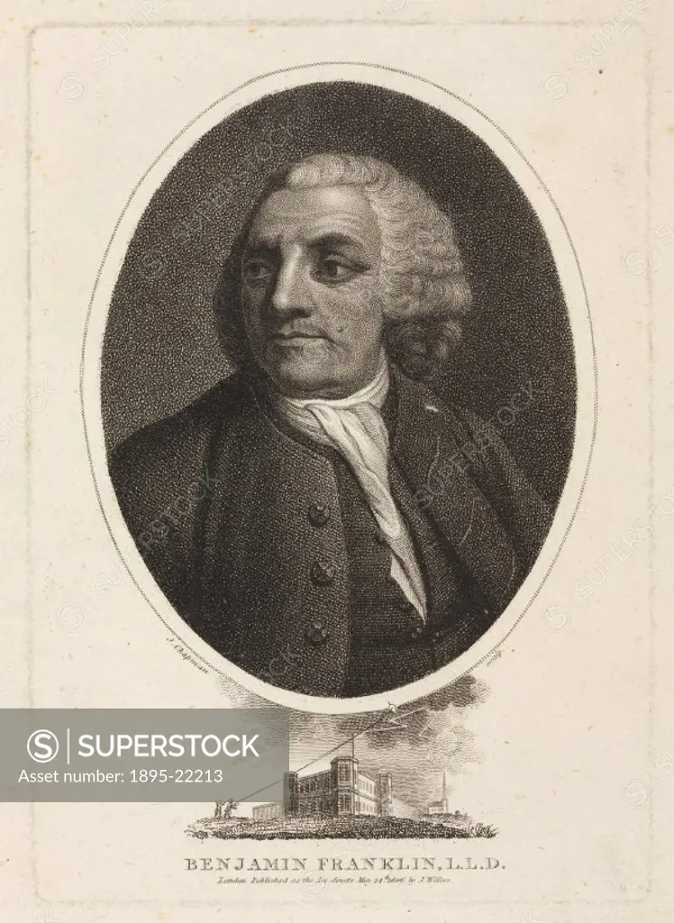 ´Engraving by J Chapman of Benjamin Franklin (1706-1790). Franklin trained as a printer, first in his family´s firm in Boston, and later in England. H...