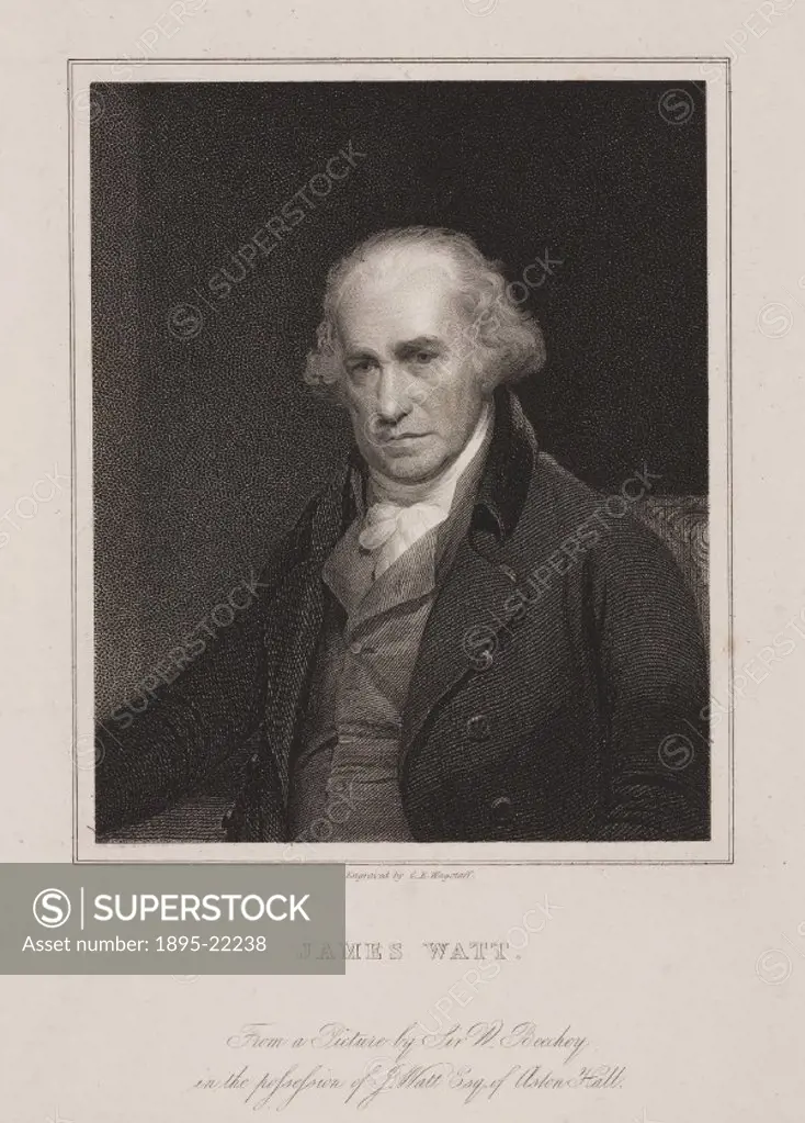 Engraving by C E Wagstaff, c 1845, of the Scottish engineer James Watt (1736-1819), after an original oil painting by Sir William Beechey in 1801. Wat...
