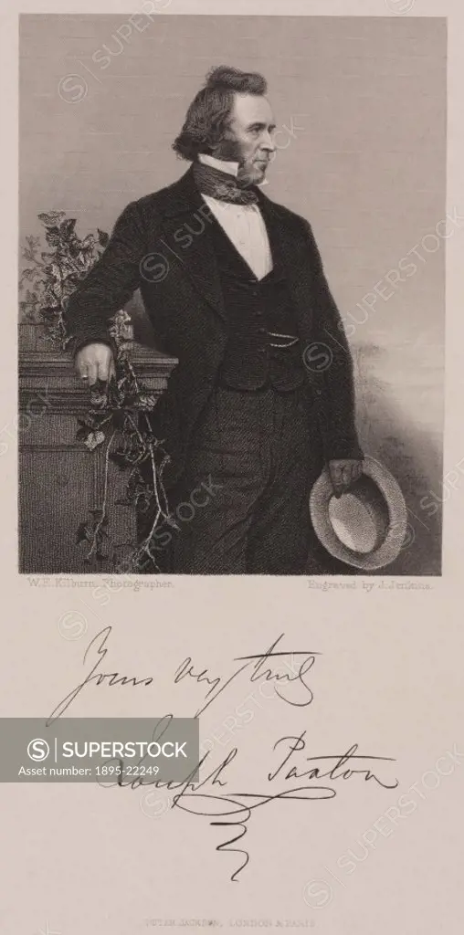 Engraving by J Jenkins after a photograph by William Edward Kilburn. Sir Joseph Paxton (1801-1865) began his career as a gardeners boy, eventually be...