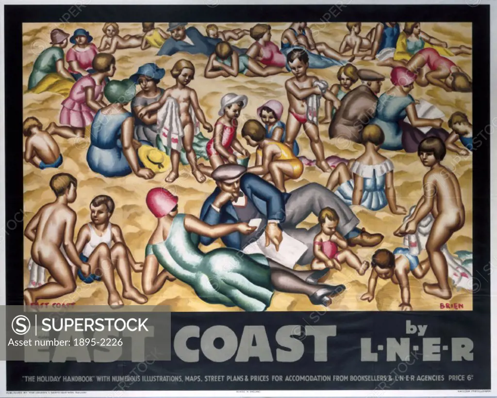 Poster produced by London & North Eastern Railway (LNER) to promote train services to the East Coast of England. Artwork by Brien.