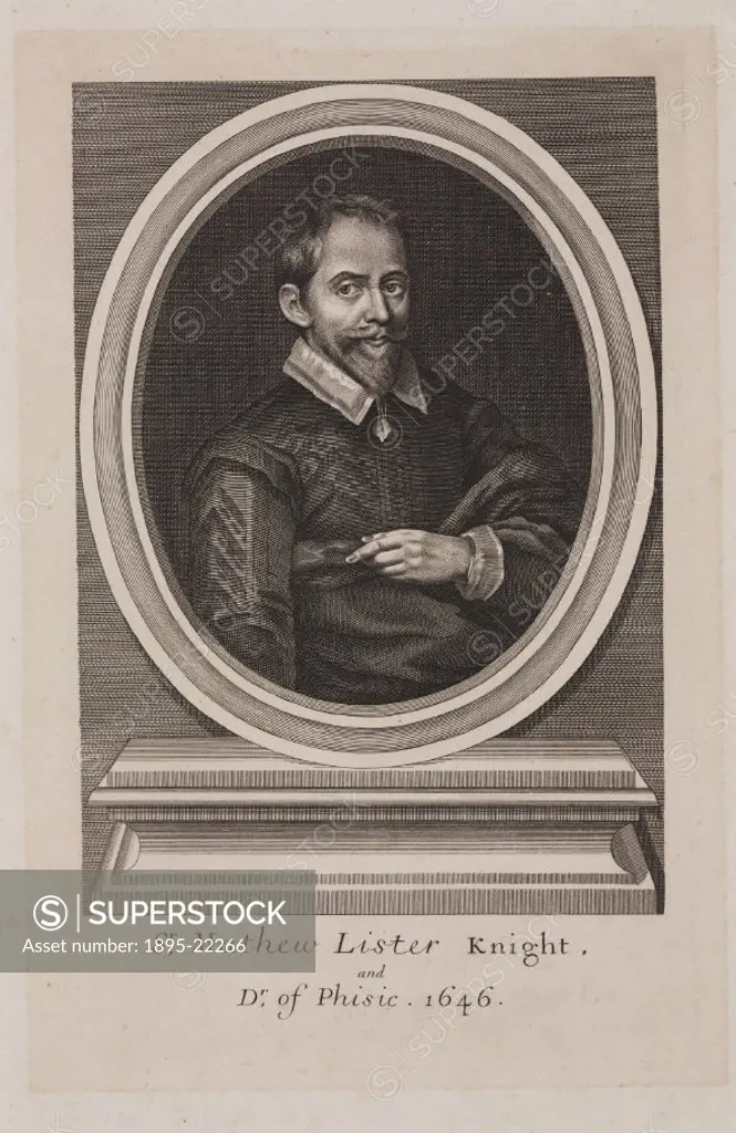 ´Engraving of Lister (1571-1646) who was physician to Queen Anne (1574-1619) and to King Charles I (1600-1649). Lister is believed to have introduced ...