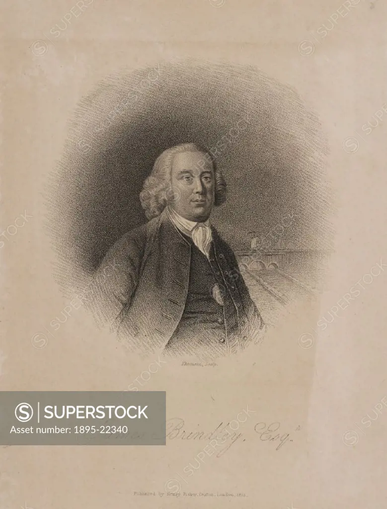 Engraving by Thomson of Brindley (1716-1772) who invented a water engine for draining a coalmine in 1752. In 1759, after seeing Brindley´s design for ...