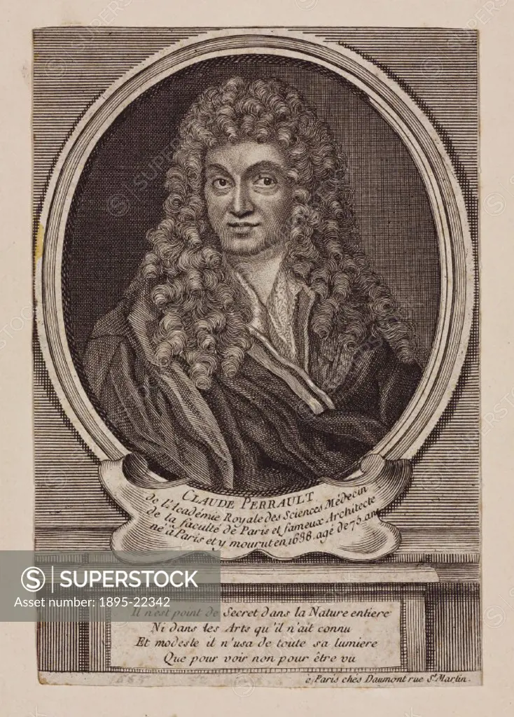 Engraving. Claude Perrault (1613-1688) was one of the most eminent French scholars of his time. He received his doctorate in physics and medicine from...
