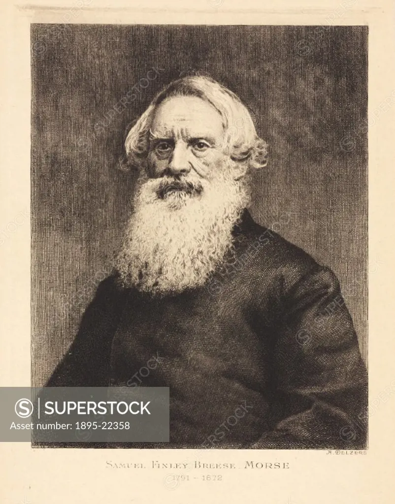 Etching by A Delzers of Samuel Finley Breese Morse (1791-1872). Born in Charlestown, Massachusetts, United States, Morse was a trained portrait painte...