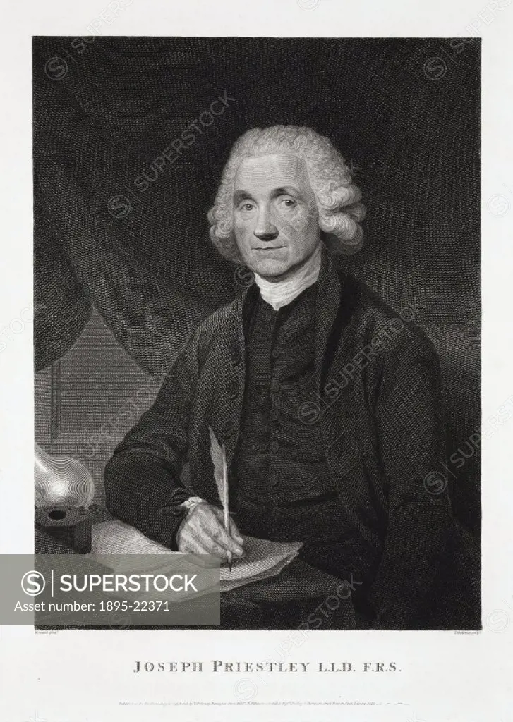 Engraving by Thomas Holloway, published in 1795, after an original painting by William Artaud. Joseph Priestley (1733-1804) discovered various gaseous...