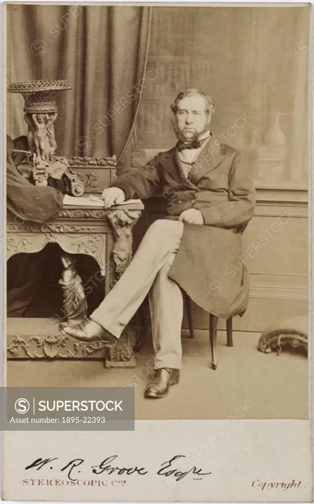 Carte de visite photograph by the London Stereoscopic & Photographic Company. Grove (1811-1896) devised the first fuel cell. His Grove gas voltaic ba...