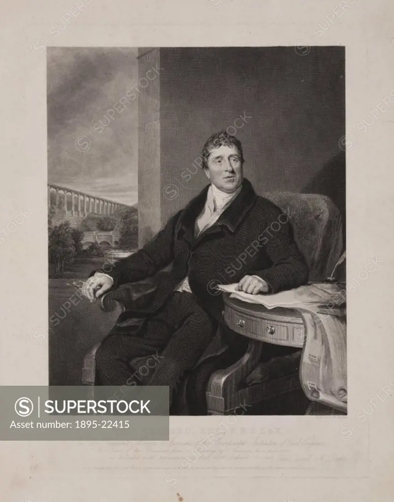 Engraving by William Raddon, c 1831, after an original painting by Samuel Lane, c 1810. Thomas Telford (1757-1834), Scottish engineer, was responsible...
