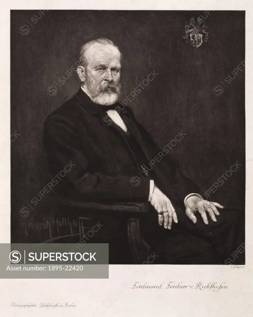 Photogravure after a painting by H Hellhoff. Ferdinand von Richtofen (1833-1905) was born in Karlsruhe, Germany and studied in Berlin. In 1860 he took...