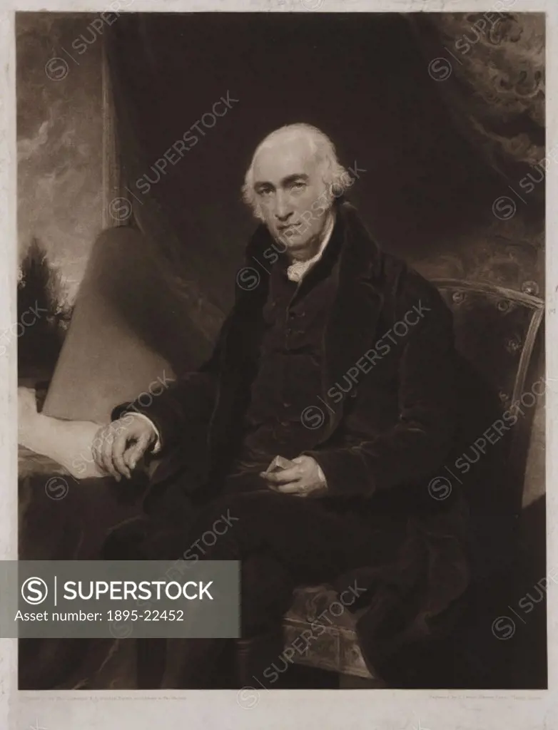 Mezzotint by Charles Turner, 1815, after an original painting by Sir Thomas Lawrence, c 1800. James Watt (1736-1819) invented the modern steam engine,...