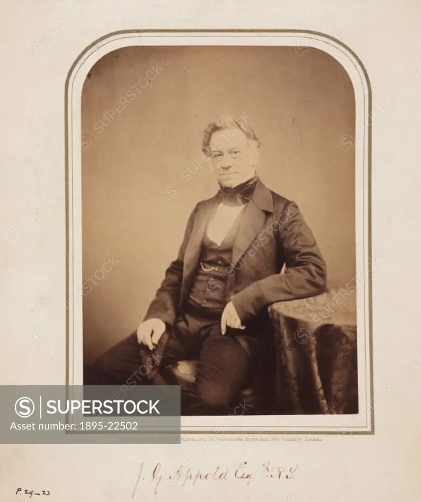 Studio portrait photograph by Maull and Polyblank of Appold (1800-1865) who was a fur-skin dyer as well as a mechanician and inventor. Henry Maull and...