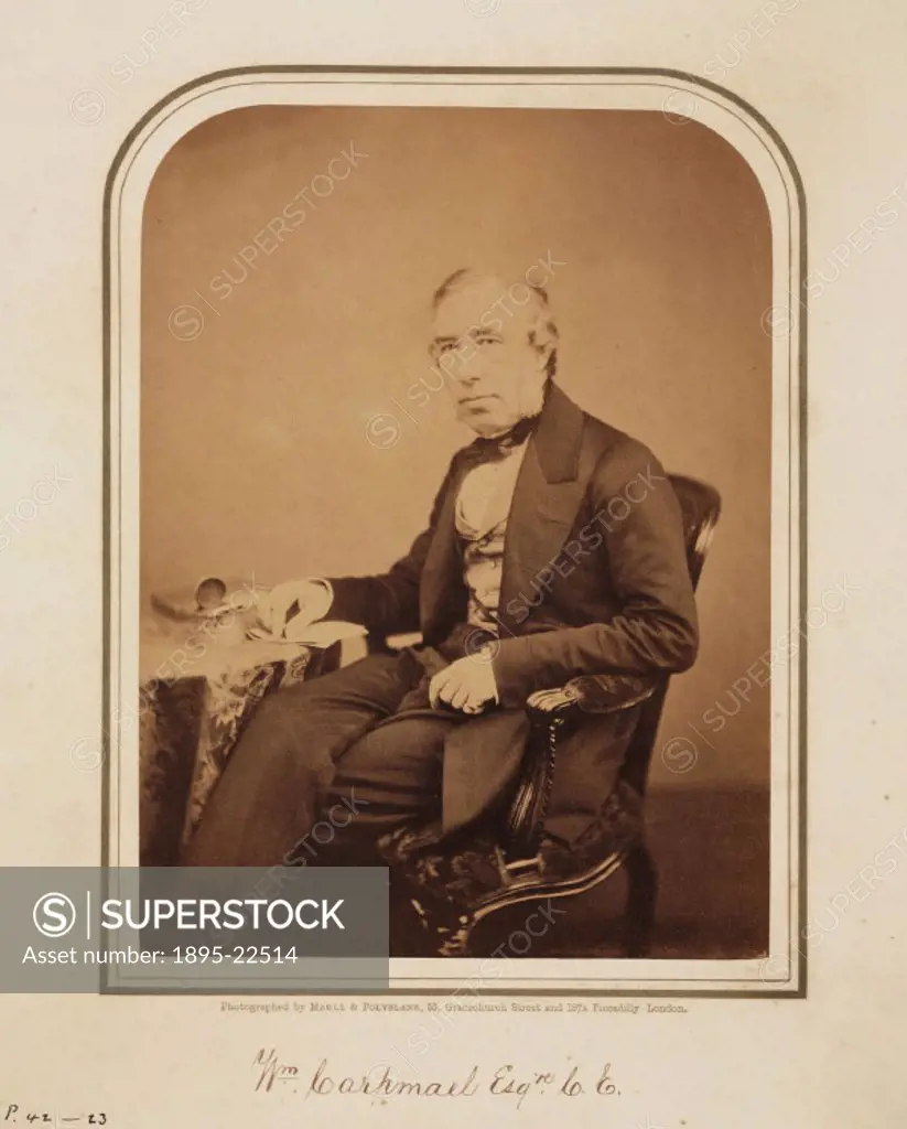 Studio portrait photograph by Maull & Polyblank of William Carpmael (1804-1867). Carpmael was one of the creators of early patent law. Photographers H...