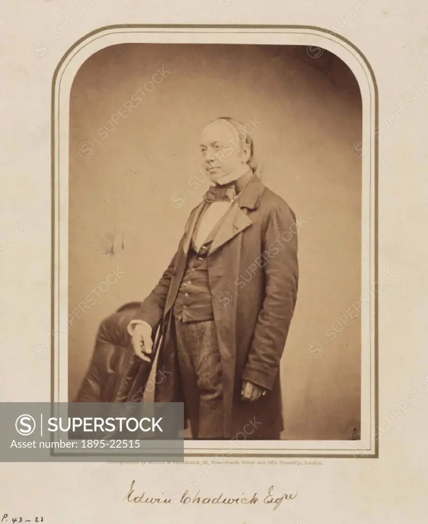 Studio portrait photograph by Maull & Polyblank. Chadwick (1800-1890) was largely responsible for devising the system under which the country was divi...