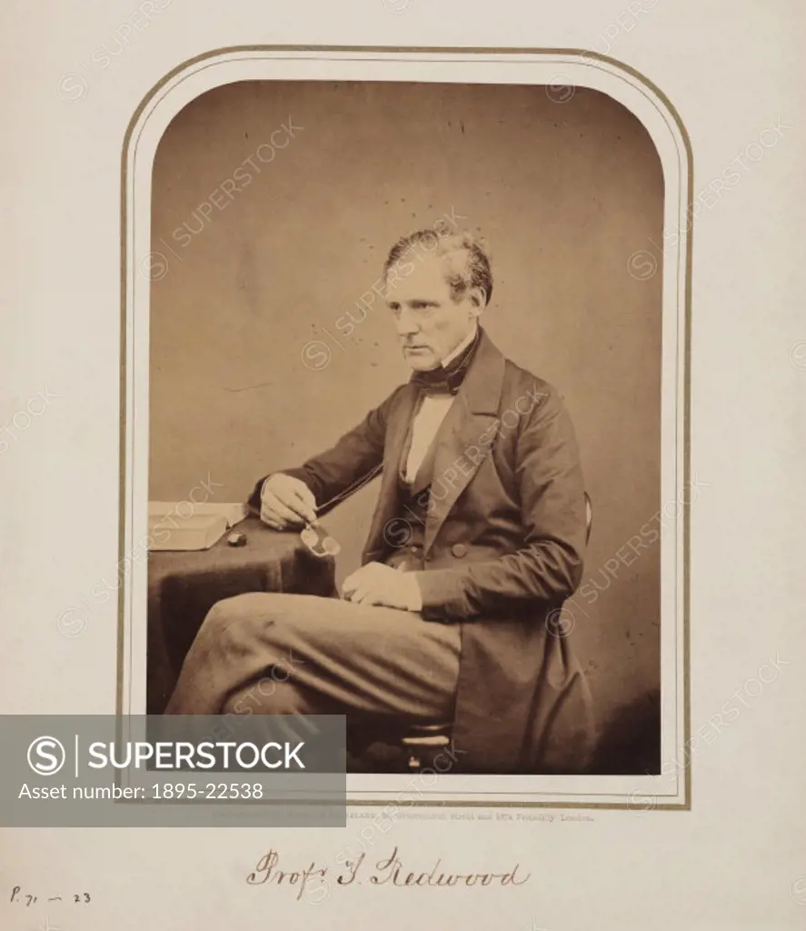 Studio portrait photograph by Maull and Polyblank of Theophilus Redwood (1806-1892). Redwood was an apprentice to a surgeon-apothecary in Cardiff befo...