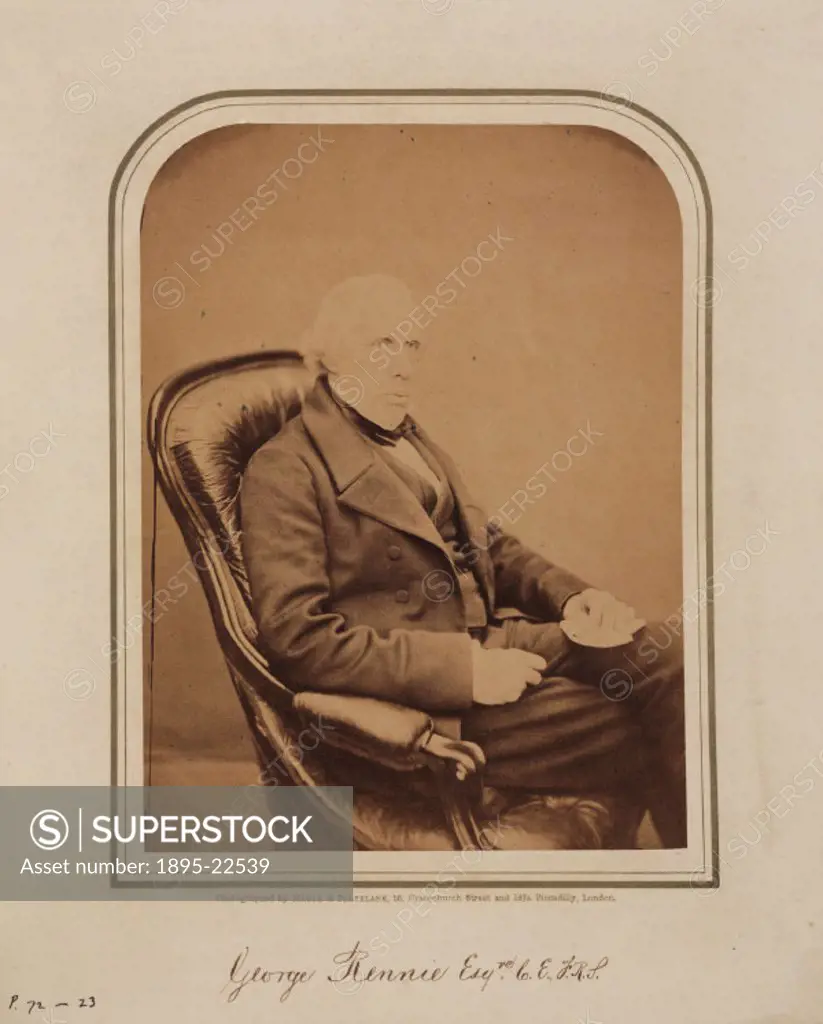 Studio portrait photograph by Maull and Polyblank of George Rennie (1791-1866). George was the eldest son of John Rennie (1761-1821). He studied at Ed...