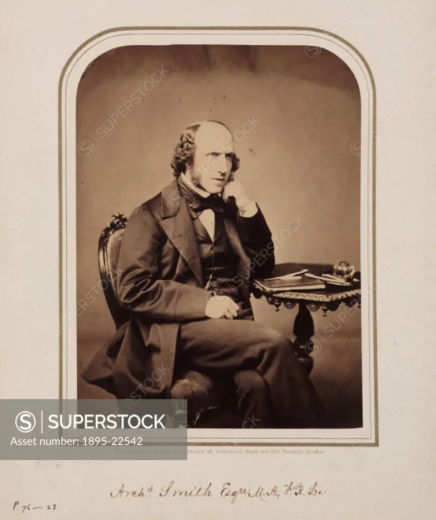 Studio portrait photograph by Maull and Polyblank of Archibald Smith, MA, FRS (1813-1872), English mathematician who wrote on the deviation of the com...