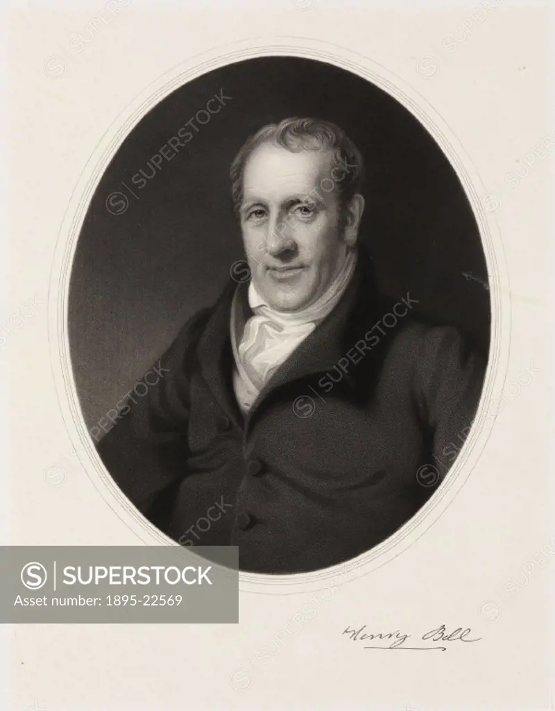 Mezzotint published in the 1860s by Thomas Oldham Barlow after a painting by James Tannock (1784-1863) of Henry Bell (1767-1830) who was a Scottish pi...