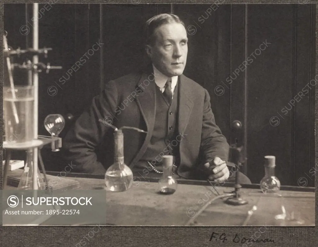 Signed photograph of Frederick G Donnan (1870-1956). Donnan was a professor of chemistry at Liverpool University, and later at University College Lond...