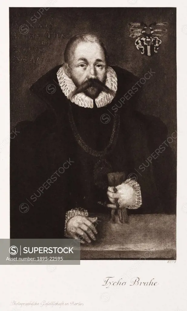 Photogravure after an earlier painting. Tycho Brahe (1546-1601) is considered to be the greatest pre-telescope observer. Brahe´s contributions to astr...