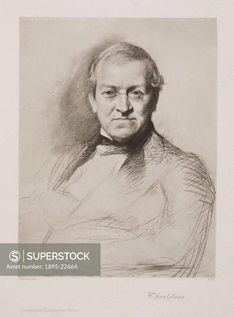 Photogravure after an original drawing by Lawrence, c 1855. Sir Charles Wheatstone, FRS, LLD (1802-1875), was a pioneer of electric telegraphy. In 183...