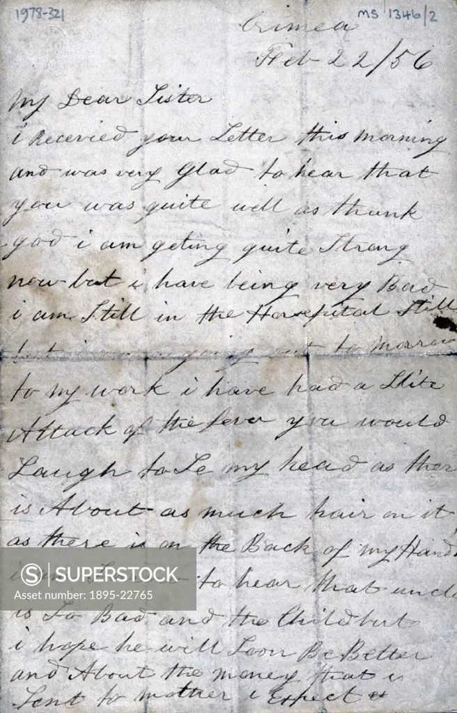 Letter from Samuel Clark to his sister in England, telling her that he is recovering from fever in the Castle Hospital in Balaclava, under the care of...