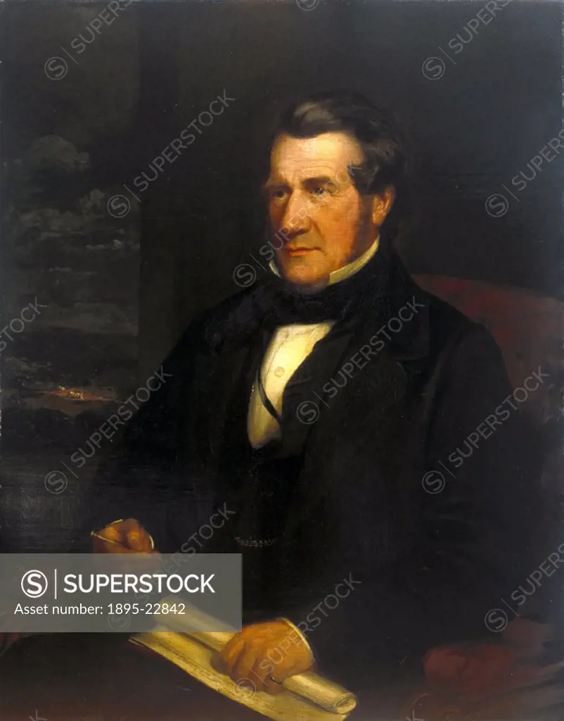 Oil on canvas portrait (artist unidentified) of the Rotherham-born railway engineer Isaac Dodds (1801-1882). Dodds was the engineer on the Sheffield &...