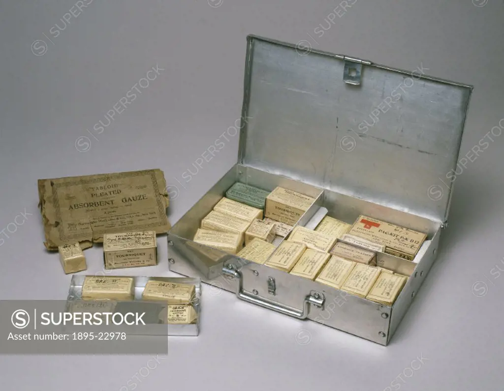 First aid kit used by Rear-Admiral R E Byrd on his second Antarctic expedition, made by Burroughs Wellcome and Co, USA.