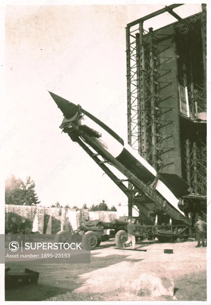 The V2 rocket was developed at the German Rocket Test Centre at Peenemunde by a team led by Wernher von Braun (1912-1977), and first successfully test...