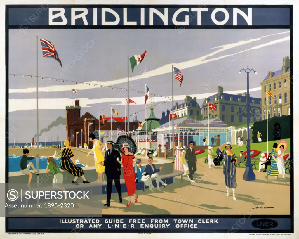 London & North Eastern (LNER) poster advertising services to the North Yorkshire resort of Bridlington. Artwork by H G Gawthorn.