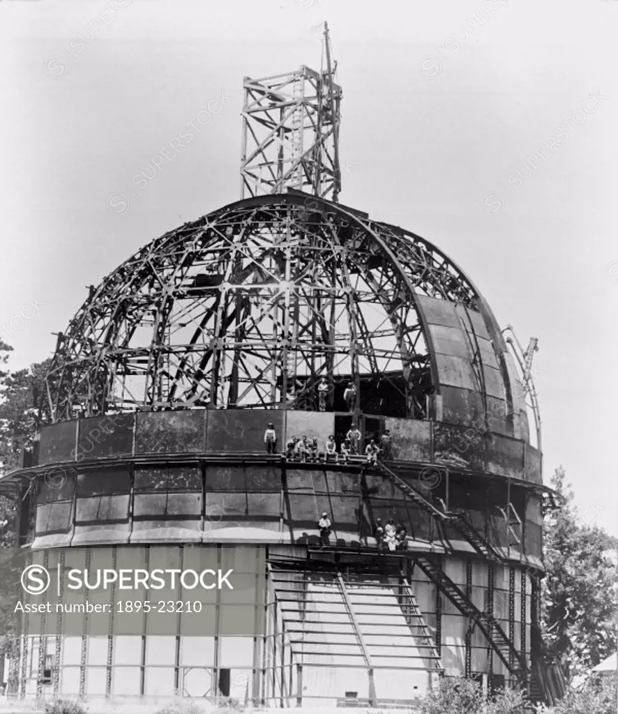 One of a series of 41 bromide prints showing the construction of the Hooker 100-inch reflector at Mount Wilson, California, United States. The observa...