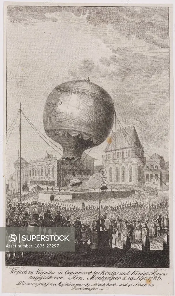 Engraving by Geyser after a drawing by de Lorimier. French brothers Joseph Michel (1740-1810) and Jacques-Etienne (1745-1799) Montgolfier were amongst...