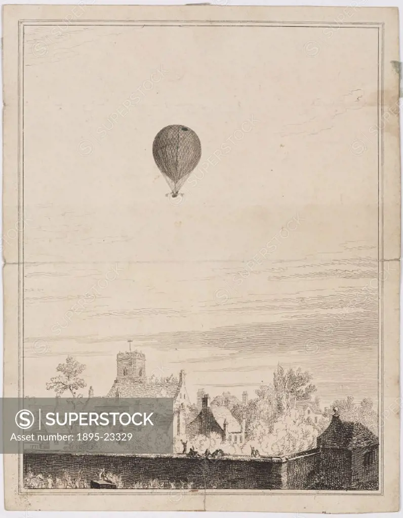 Monochrome print. Sadler was an ingenious inventor and became the first English aeronaut after his balloon ascent from Oxford on 4 October 1784. He ma...
