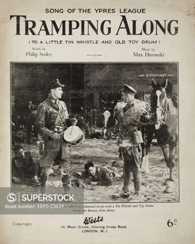 Sheet music cover published by Wests. The music, composed by Max Darewski with words by Philip Seeley, is Tramping along to a Little Tin Whistle and ...