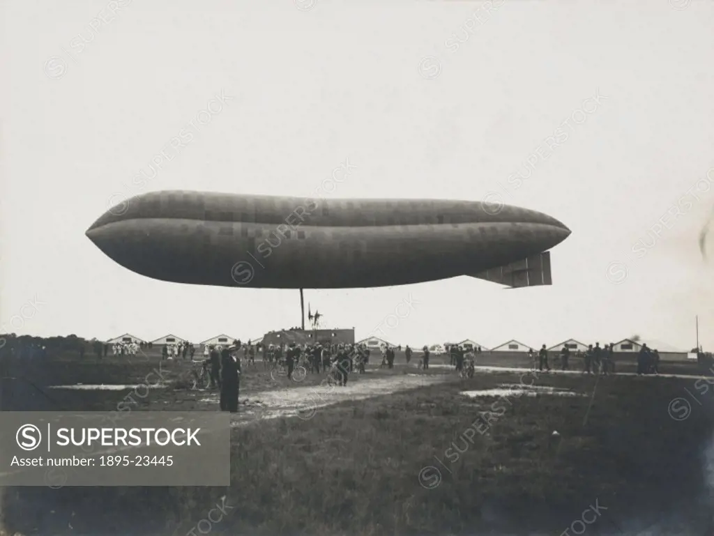 A photograph of the HMA Delta’ airship tethered to the ground. Both the British and German military used airships in their air campaigns during World...