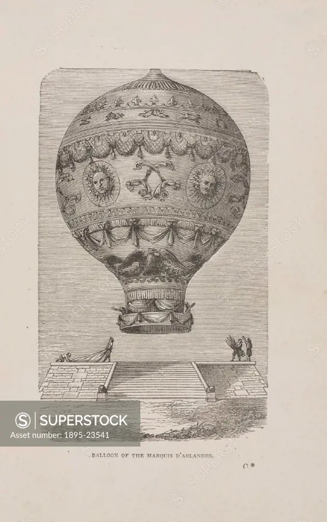 Steel engraving. This balloon, designed by the French brothers Joseph-Michel (1740-1810) and Jacques-Etienne (1745-1799) Montgolfier, was used in the ...