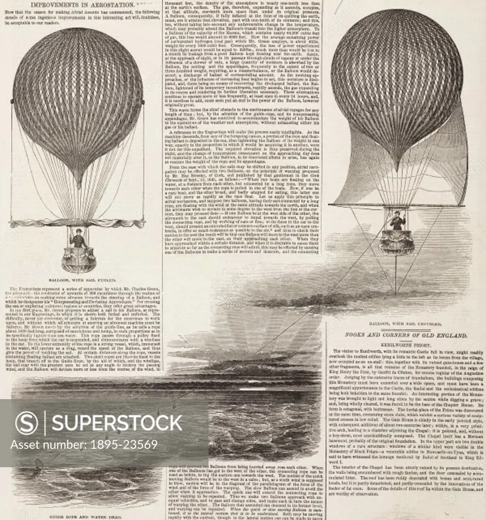 Extract from the Illustrated London News’, illustrating ballooning apparatus developed by the great English aeronaut, Charles Green (1785-1870) over ...
