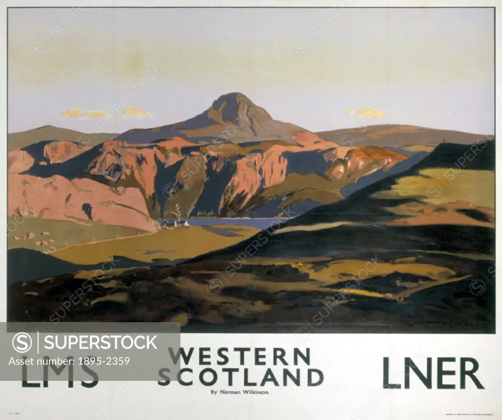 Poster produced for the London & North Eastern Railway (LNER) and the London, Midland & Scottish Railway (LMS), to promote rail travel to Western Scot...