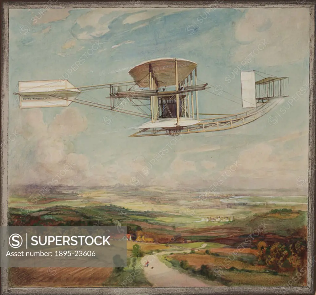Watercolour showing the final form of the Short No 2 aircraft as flown by John Moore-Brabazon on 25 March 1910. Short Brothers were founded in 1908, i...