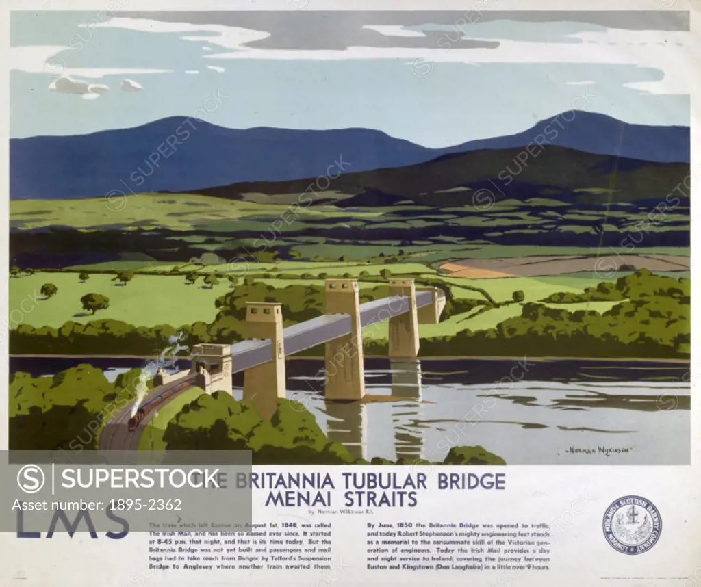Poster produced for London, Midland & Scottish Railway (LMS) to promote rail services on the Irish Mail. The poster shows a view of the Irish Mail lea...