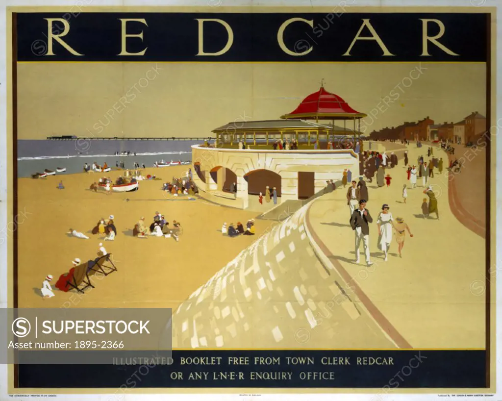 London & North Eastern Railway (LNER) poster advertising rail services to Redcar in Cleveland. Artwork by A E Martin.