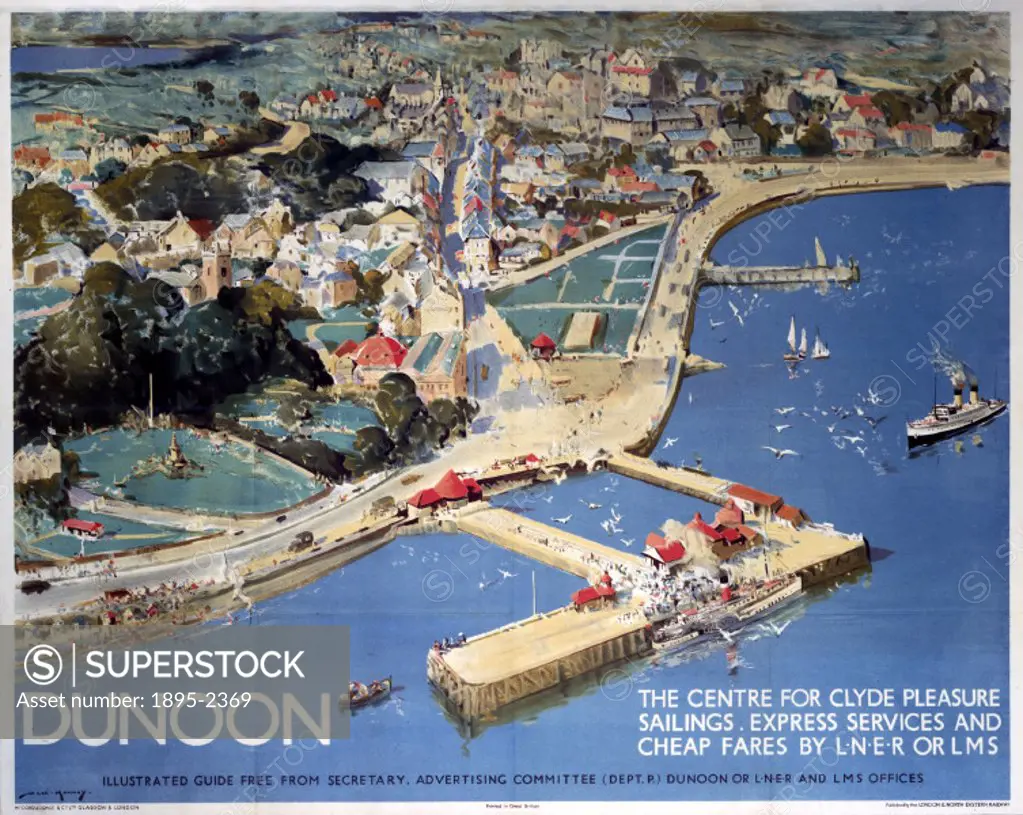 London & North Eastern Railway (LNER) poster advertsing rail services to Dunoon in Scotland. Artwork by W Lee-Hankey.