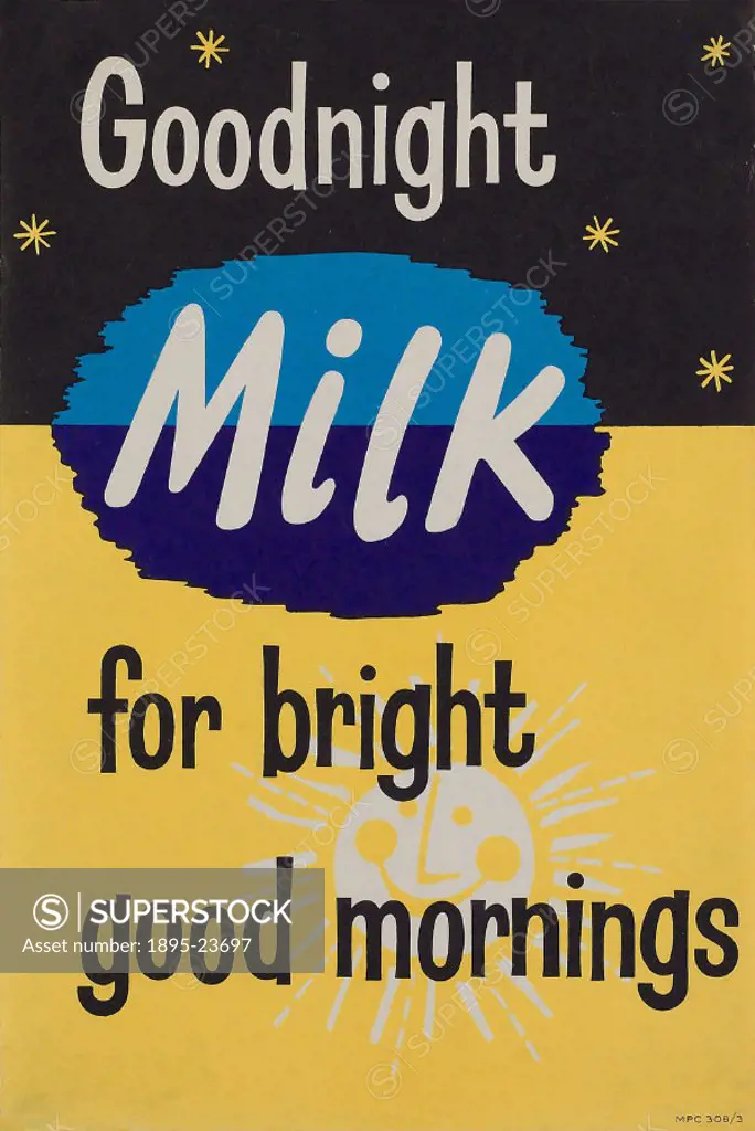 Public health poster produced by the Milk Marketing Board promoting milk as a nutritious food.
