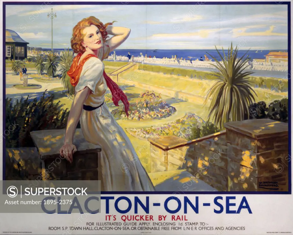 London & North Eastern Railway (LNER) poster advertising rail services to the Essex resort of Clacton-on-Sea. Artwork by W Smithson Broadhead.