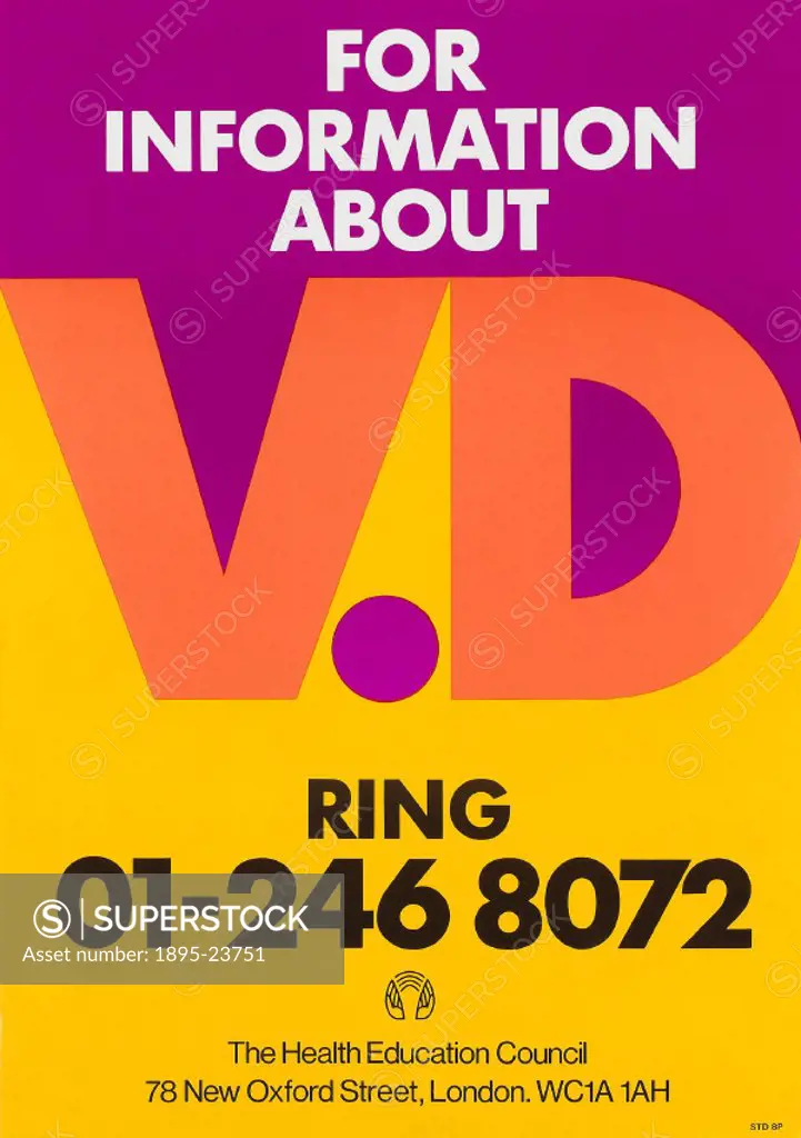 Poster produced for the Health Education Council to advertise the number to ring in London for information about venereal diseases.