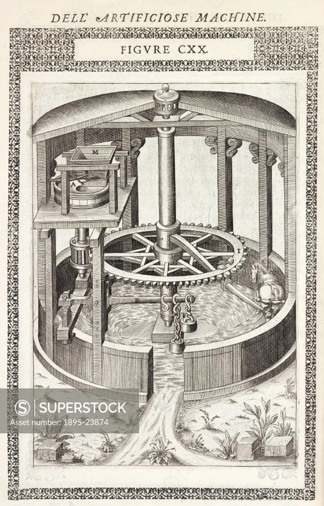 Copper-plate engraving from Le diverse et artificiose machine’ (The various and ingenious machines) by Agostino Ramelli (1531-c 1600) published in Pa...