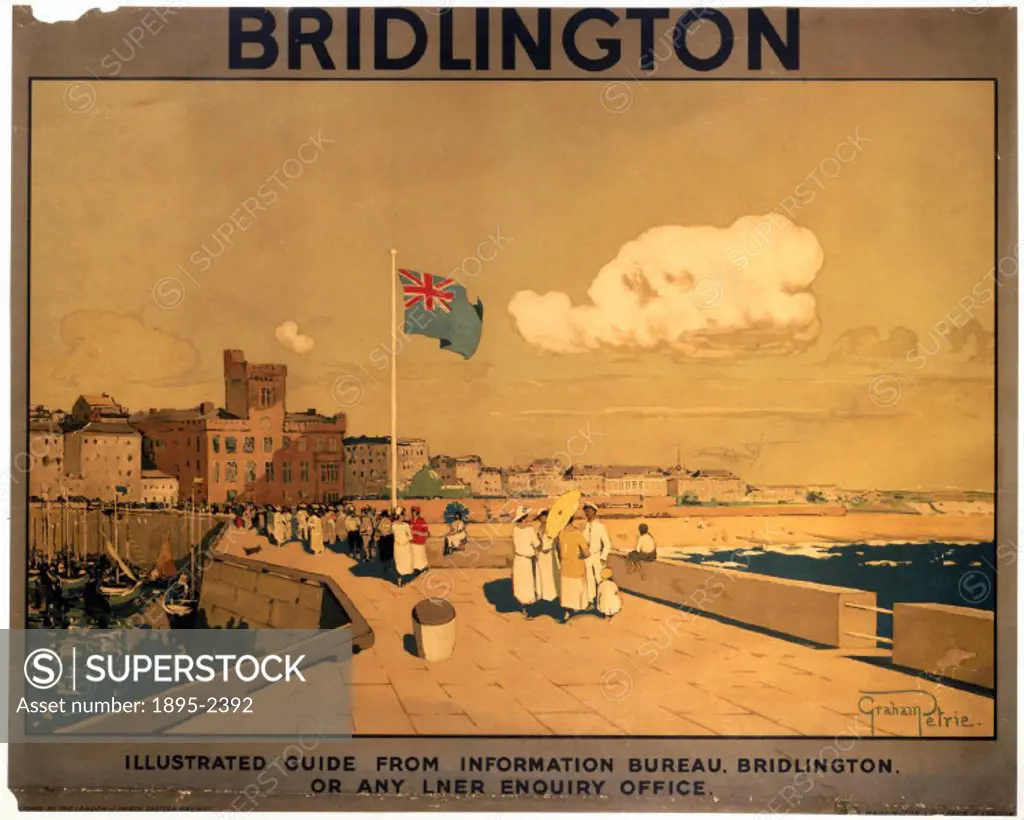 Poster produced for the London & North Eastern Railway (LNER), promoting rail travel to the Yorkshire fishing town and coastal resort of Bridlington, ...