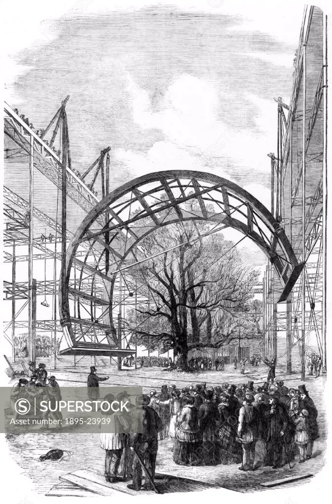 Plate from the Illustrated London News (Vol 50/2 p 453). As part of the preparations for the Great Exhibition of 1851, the semi-circular ribs of the t...