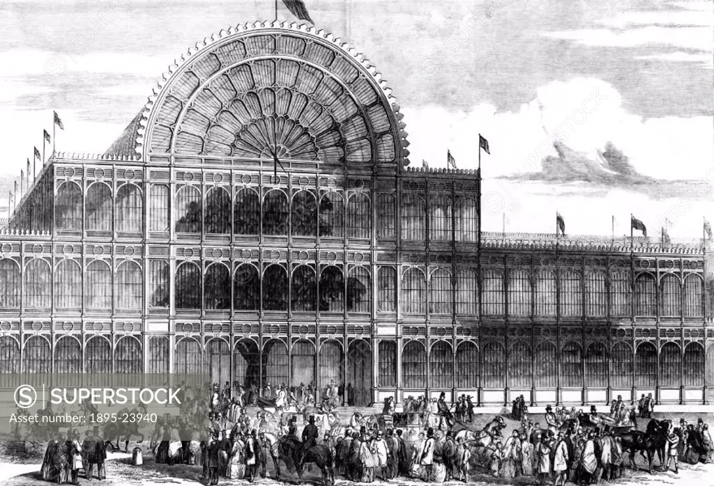 Plate from the Illustrated London News’. Crowds gather for the Great Exhibition of 1851. Joseph Paxton (1801-1865) designed what Punch named Crystal ...